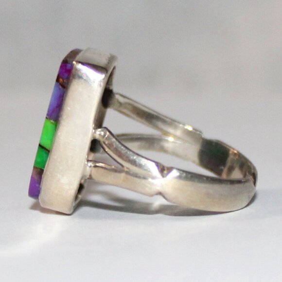 Sterling Silver Purple & Green Stone Ring - Picture 4 of 7